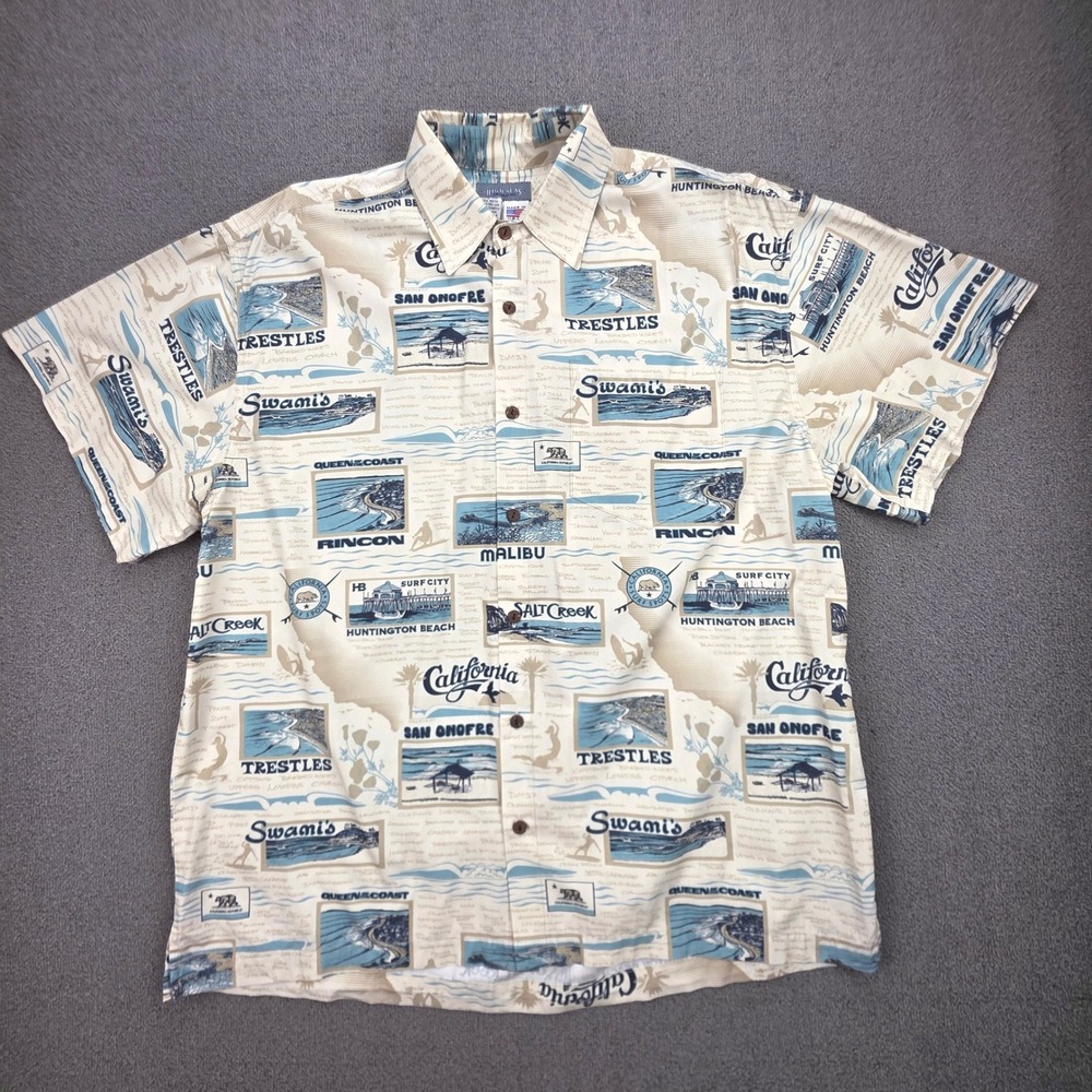 High Seas Trading Co California Surf Spots Shirt Mens Tan Graphic‎ Button Up XL